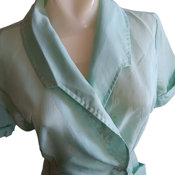 Medium Vintage Beautician Nurse Frock Top 1960's Penneys Mint Green Beauty Shop - Picture 3 of 8
